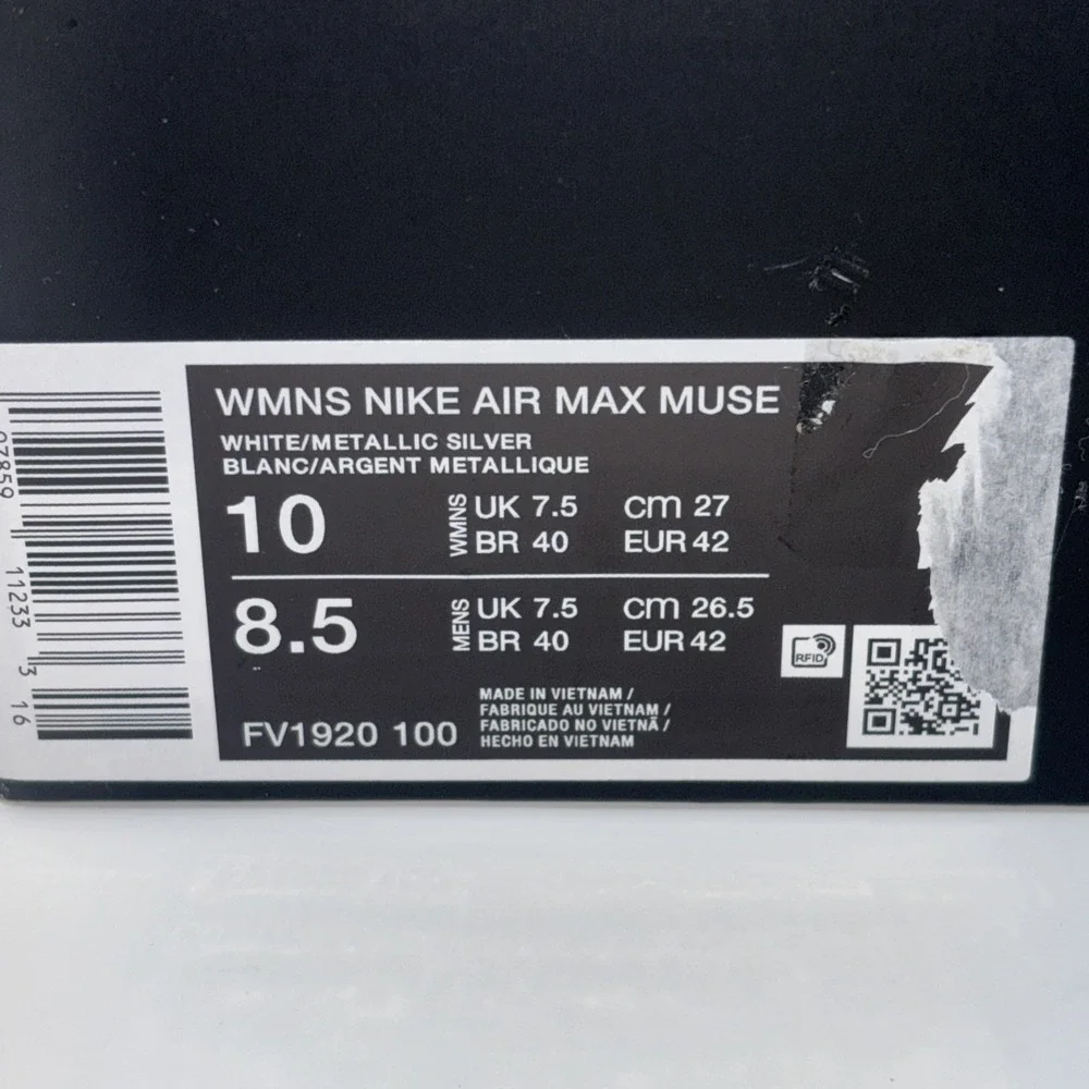 Nike Air Max Muse White Metallic Silver Sneaker FV1920-100 Women's Size 10